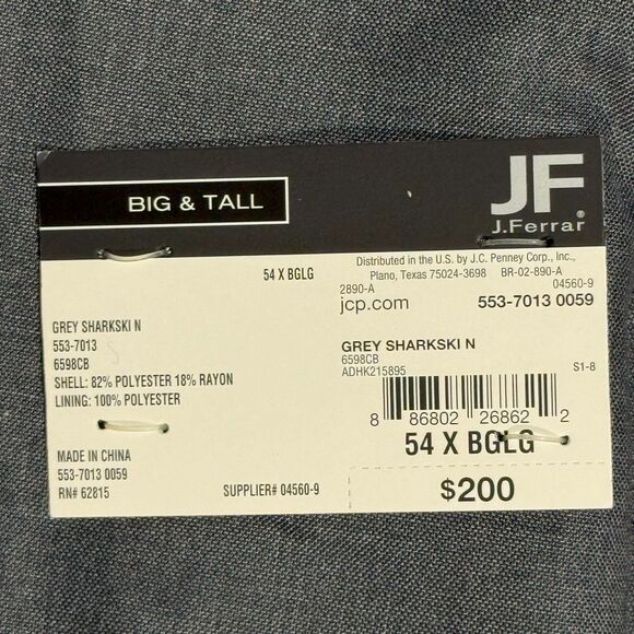 JF J Ferrar Suit Jacket Mens 54X BGLG Gray Sharkskin 2 Button Front Peak Lapel - Picture 11 of 16